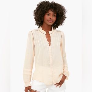 Faherty Pale Peach Button-Front Pintuck Peasant Blouse